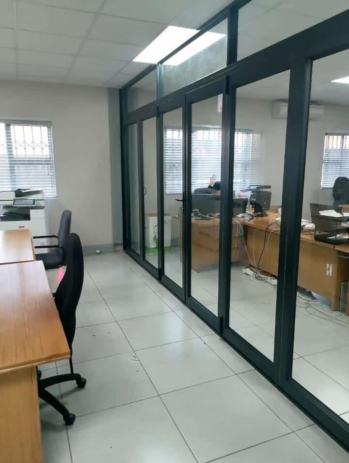 Completed aluminium framed glass office partition